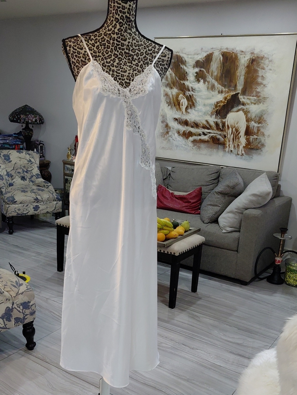 Elegant White Lace-Trim Slip Nightgown
